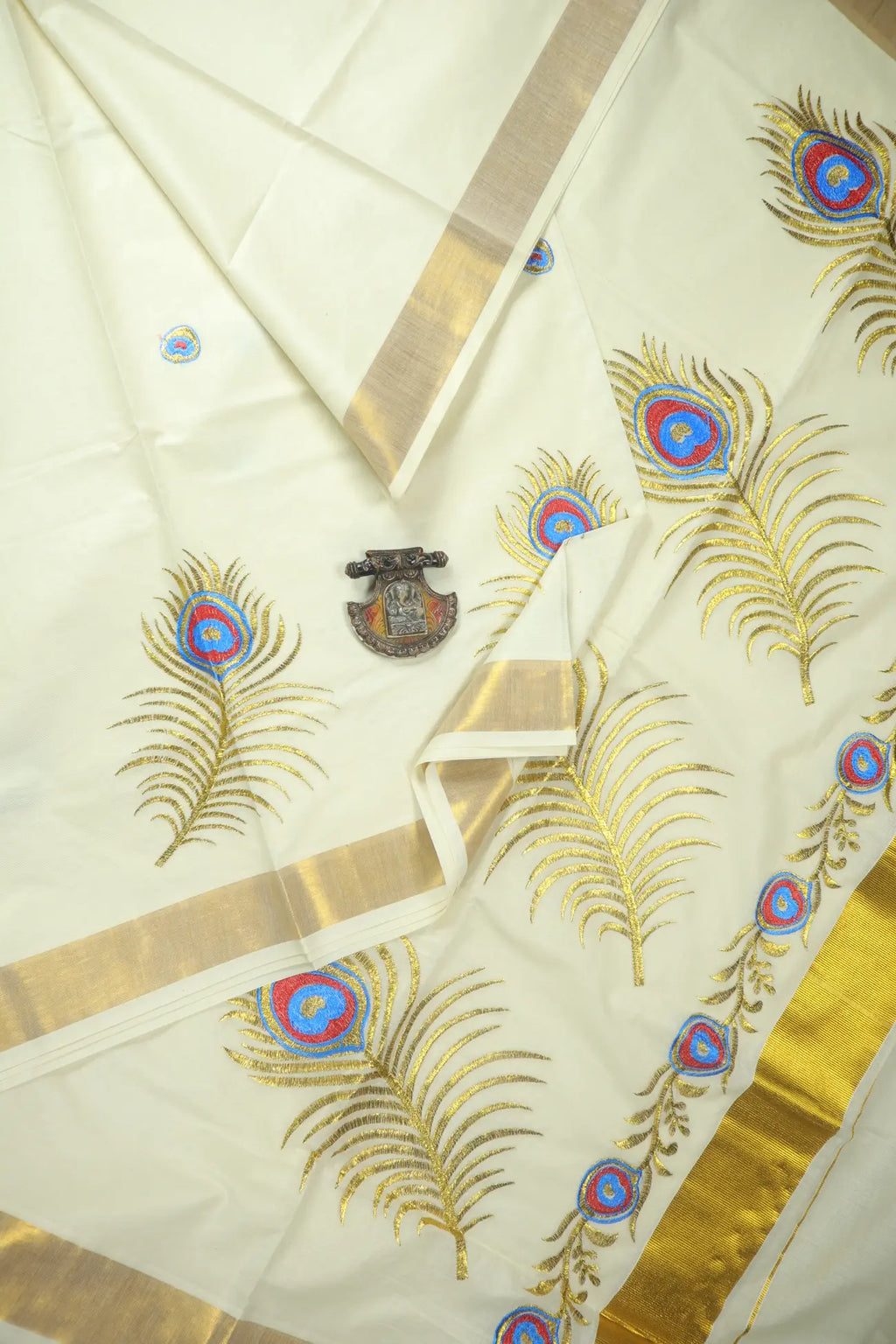 Peacock design Kerala Saree