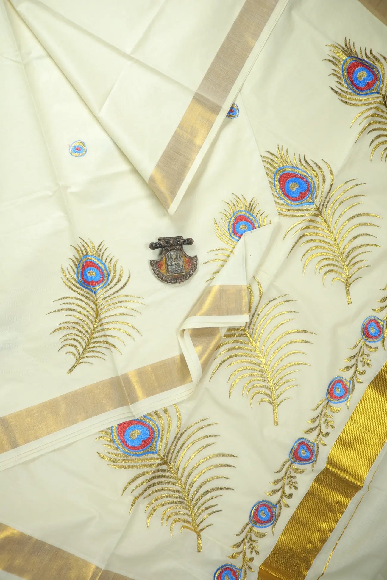 Peacock design Kerala Saree