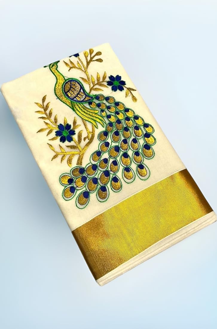 Peacock design Kerala Saree